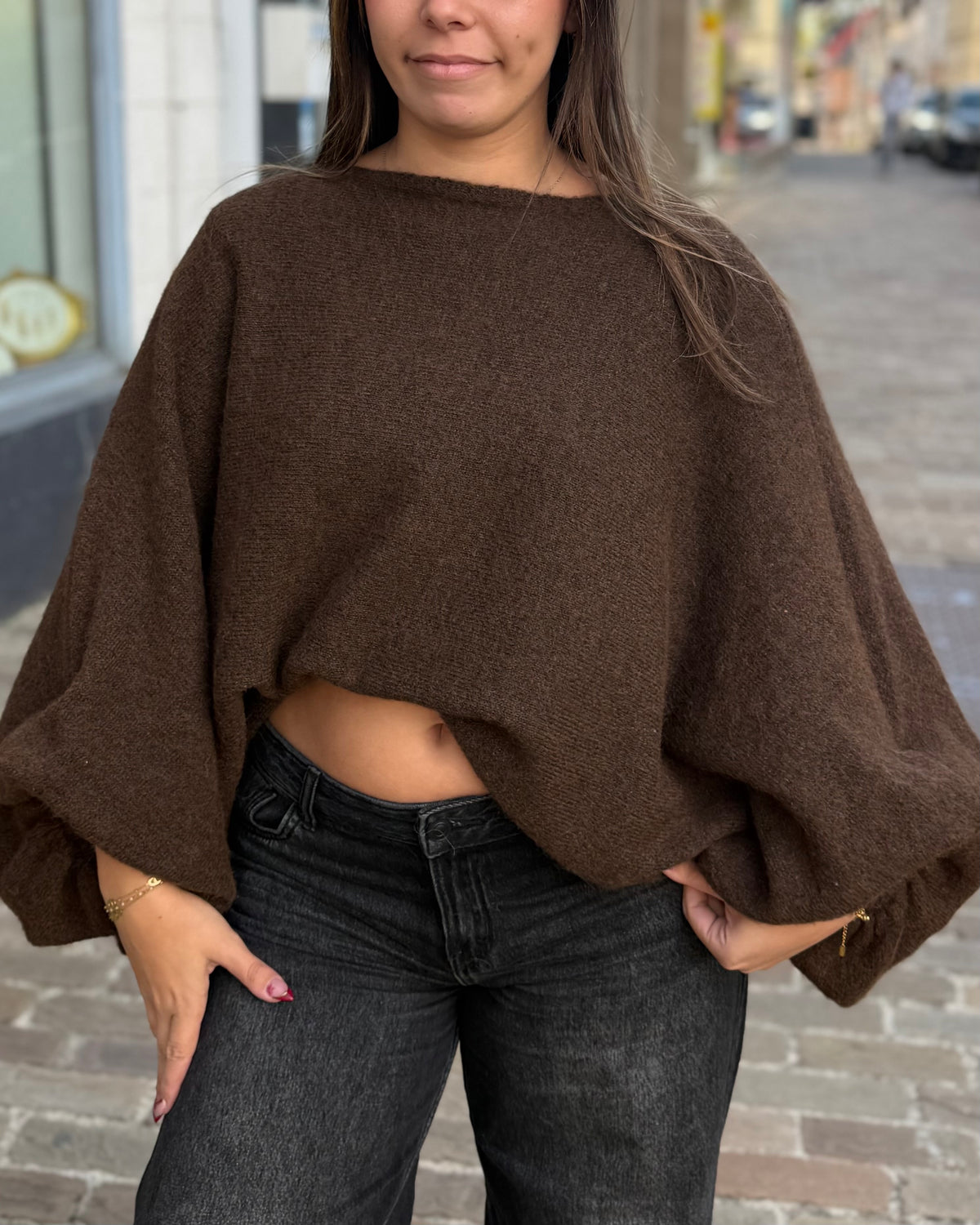 Pull oversize chauve souris marron 36 à 50