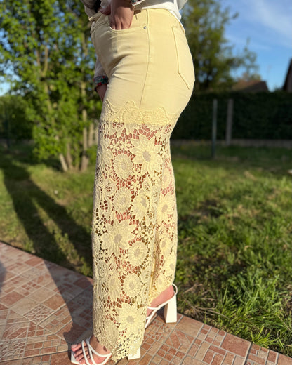 Jean jaune dentelle