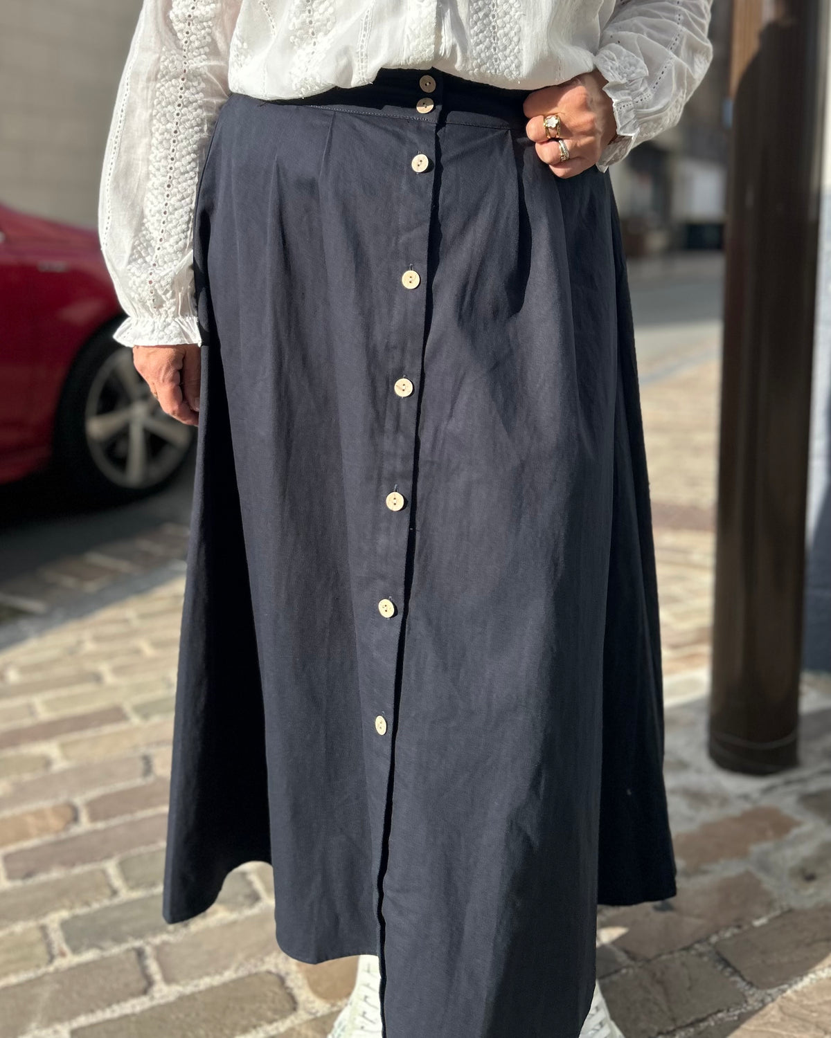 Jupe coton marine avec boutons