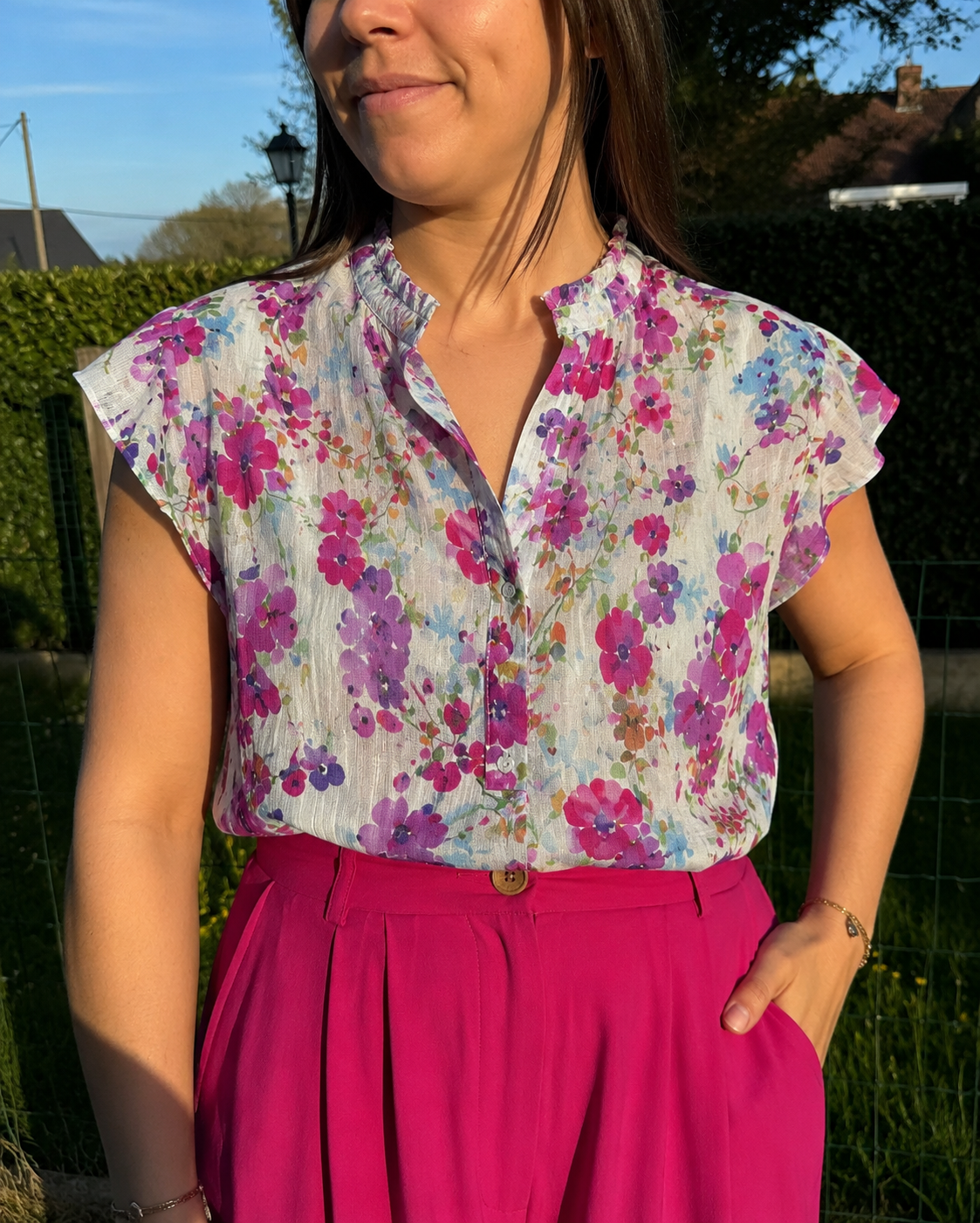 Blouse fleurs rose