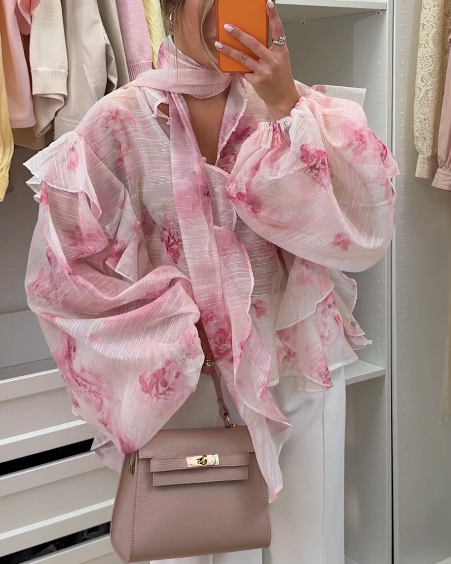 Chemise rose à volant