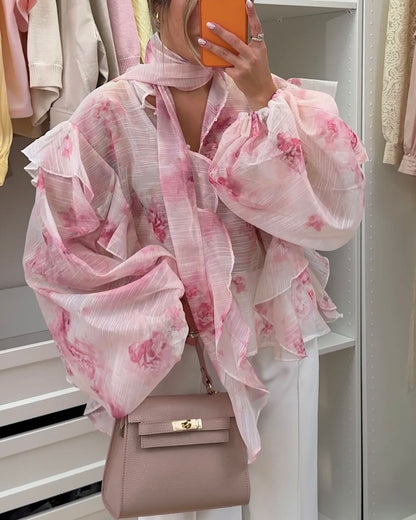 Chemise rose à volant