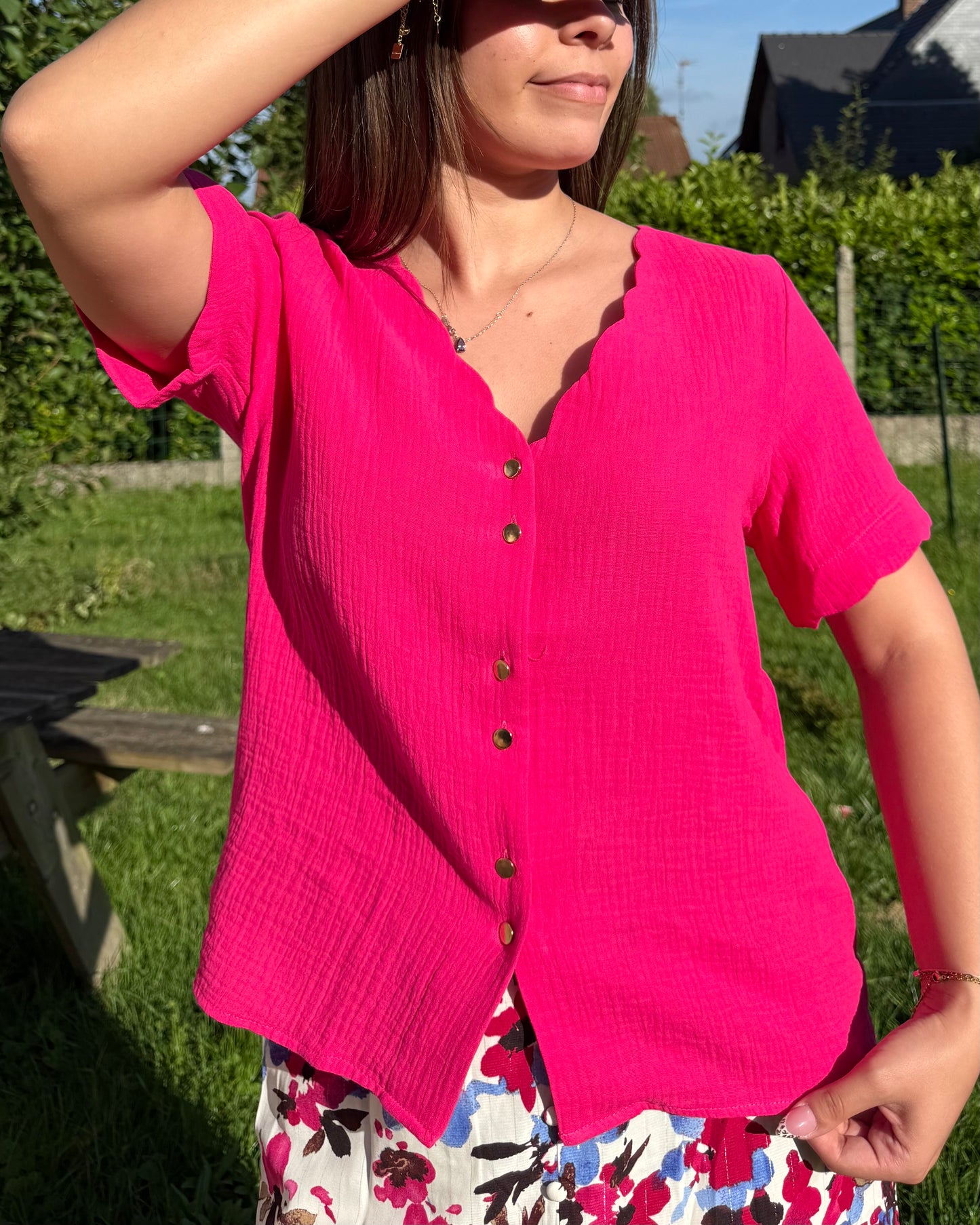 Chemise gaze de coton fushia