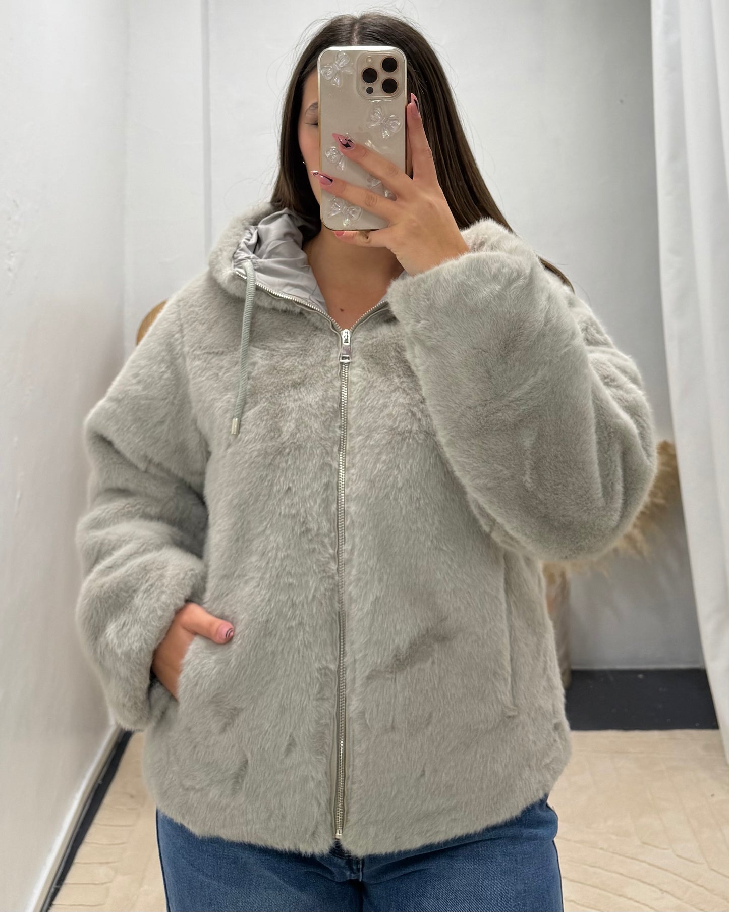 Veste fourrure grise