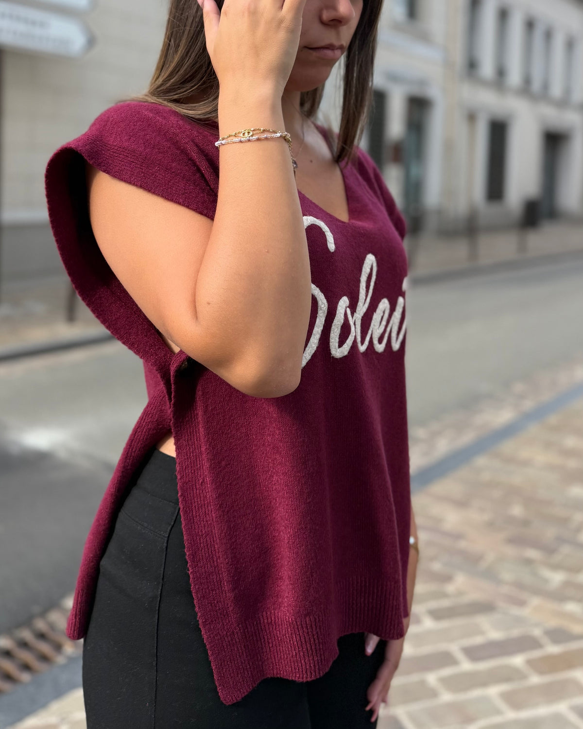 Pull sans manches Smile bordeau