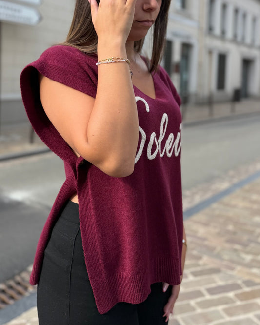 Pull Smile bordeaux sans manches By Rayanna