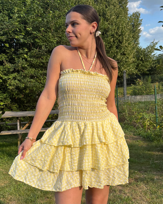 Robe Dinah courte jaune blanc