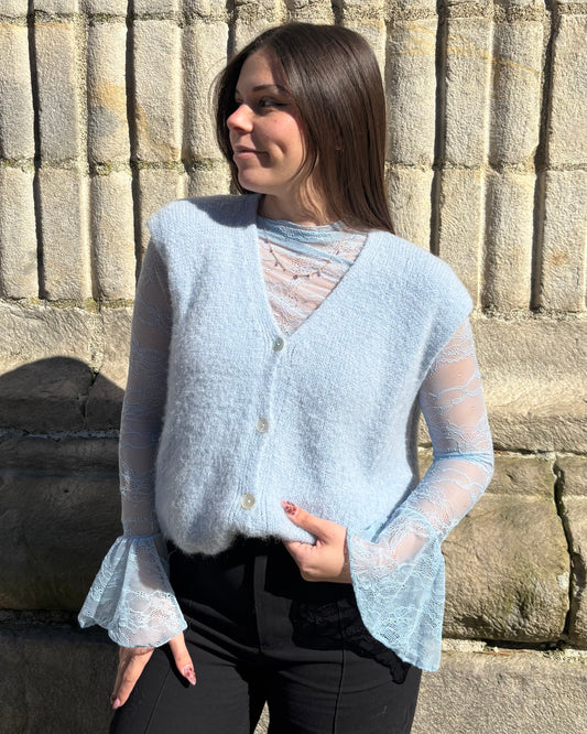 Gilet bleu ciel sans manches en alpaga femme