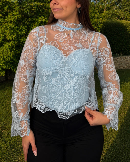 Haut dentelle bleu