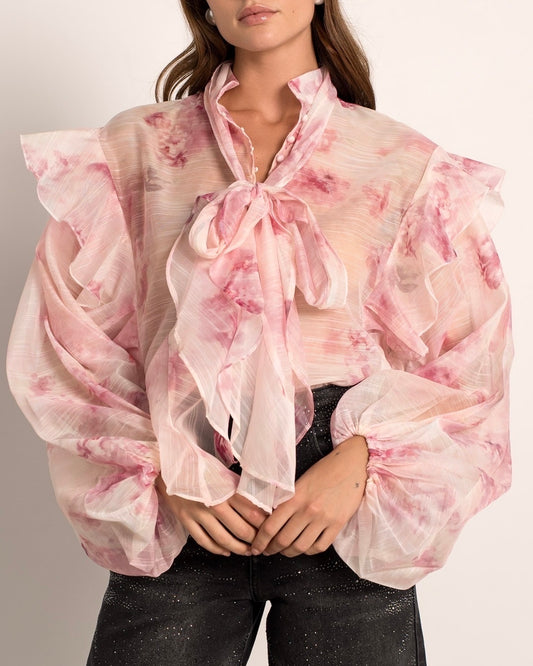 Chemise rose à volant