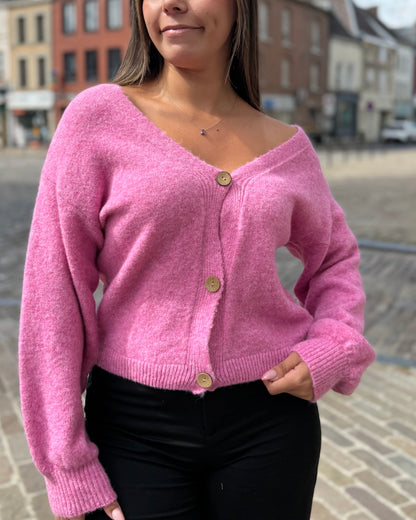 Gilet rose boutons bois