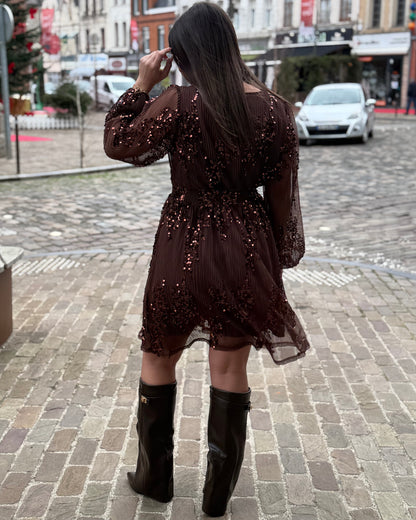 Robe sequin Mélissa marron