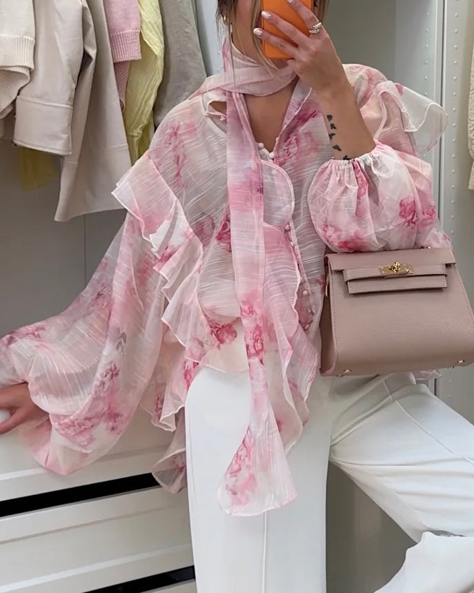 Chemise rose à volant