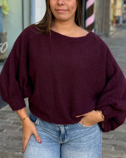 Pull épaule dénudée prune
