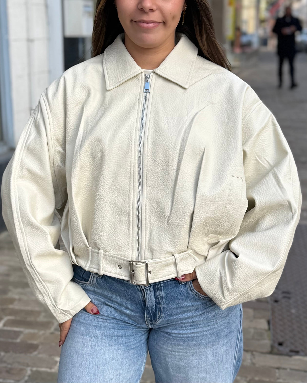 Bomber en simili cuir crème