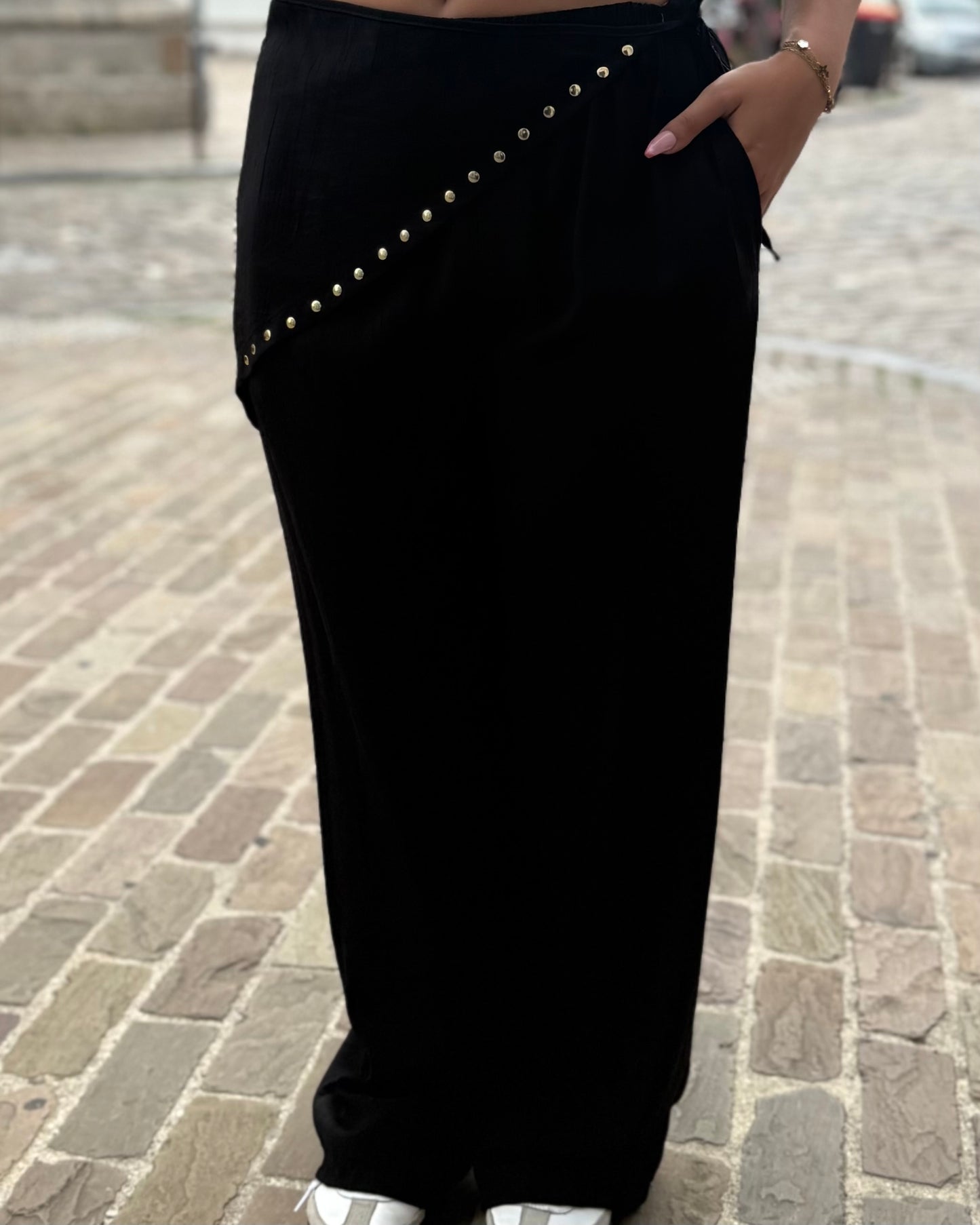 Pantalon fluide avec bandeau noir