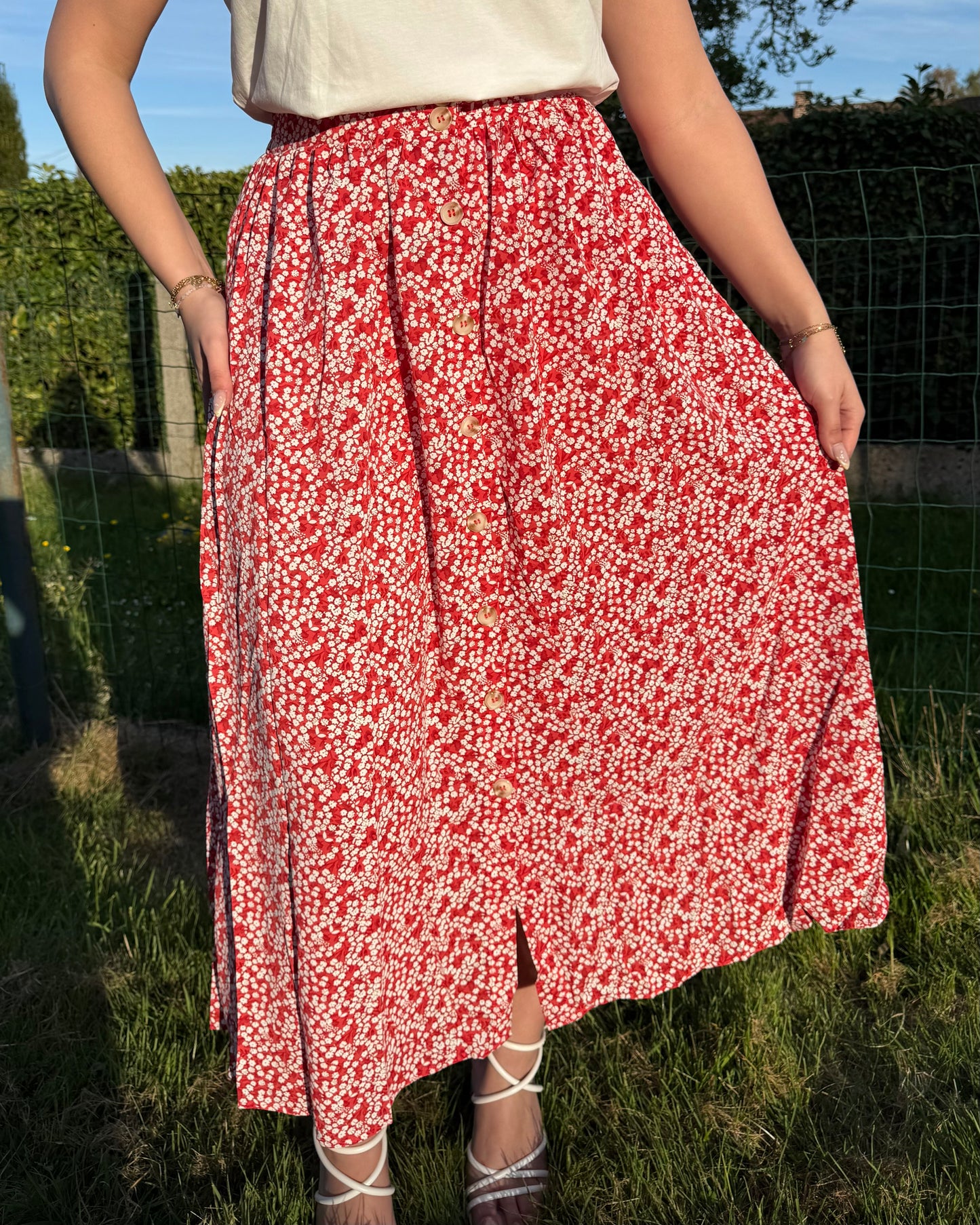Jupe fleurs rouge