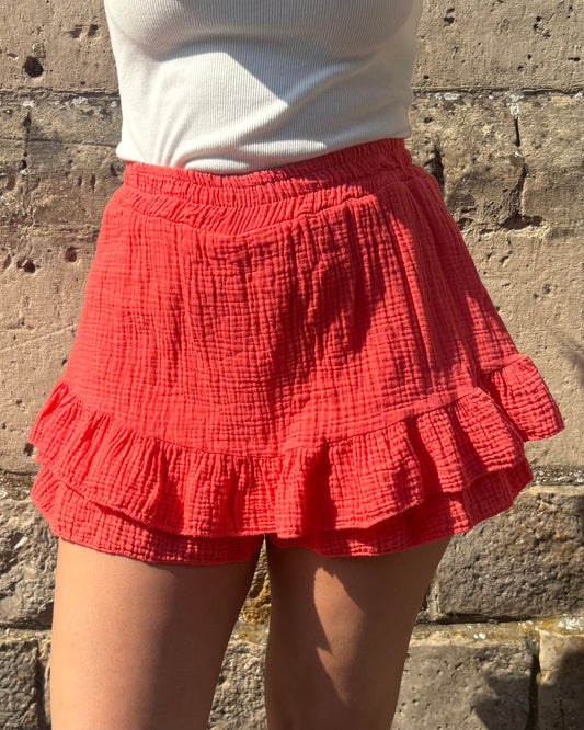 Jupe short Éliana corail