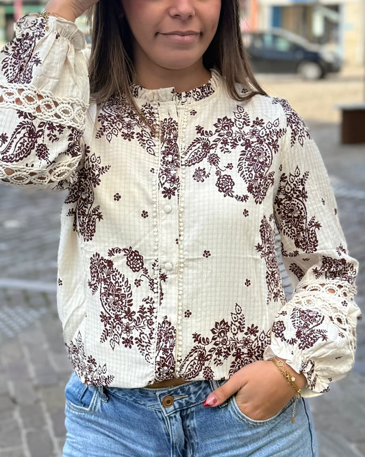 Chemise fleurie bordeaux