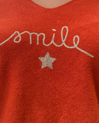 Pull col V smile doré