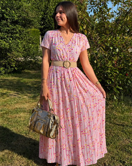 Robe rayures rose