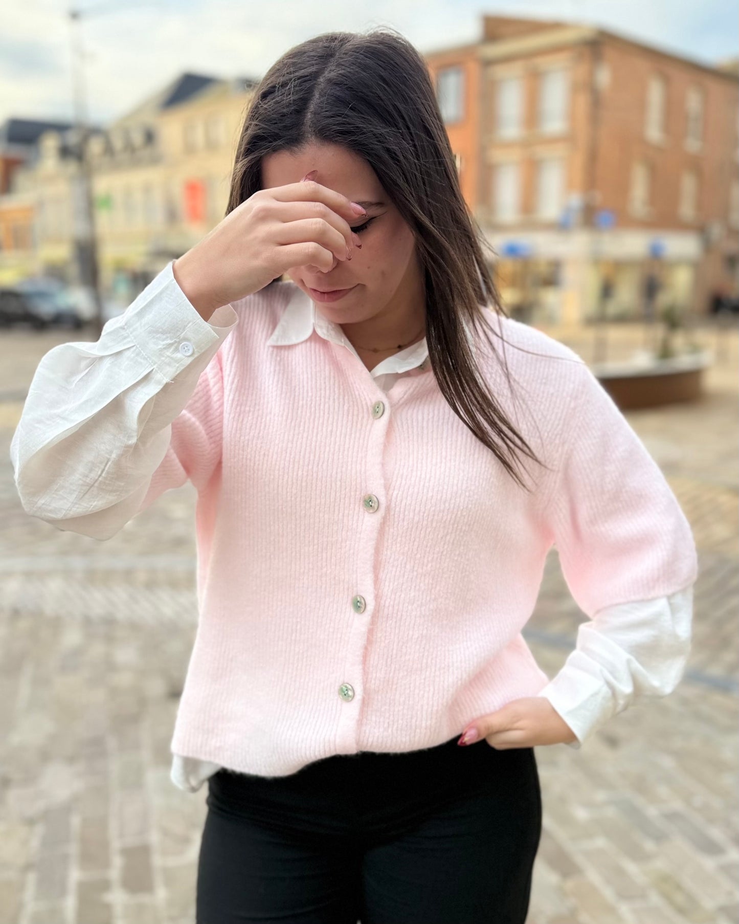 Gilet manche 3/4 rose