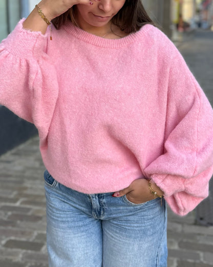 Pull épaule dénudée rose