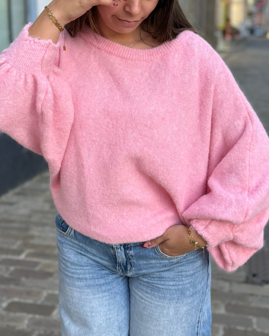 Pull épaule dénudée rose