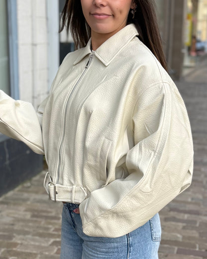 Bomber en simili cuir crème