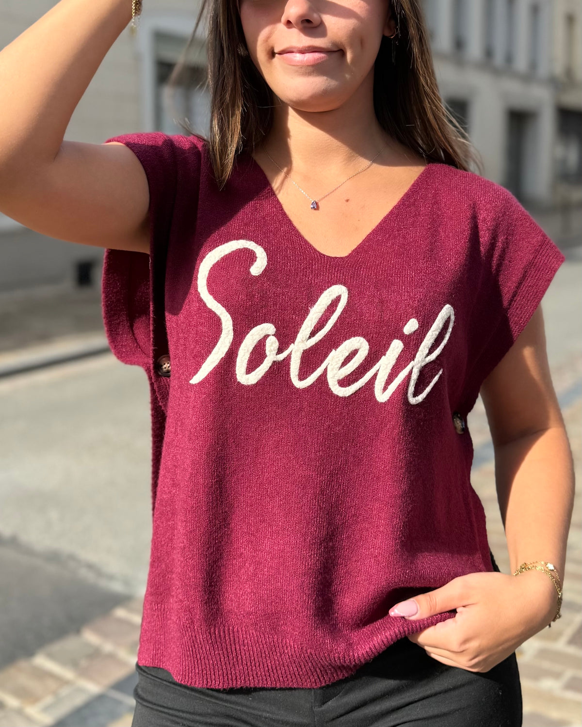 Pull sans manches Smile bordeau
