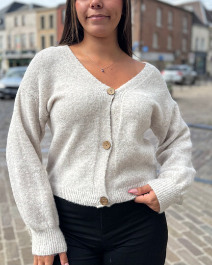 Gilet beige boutons bois