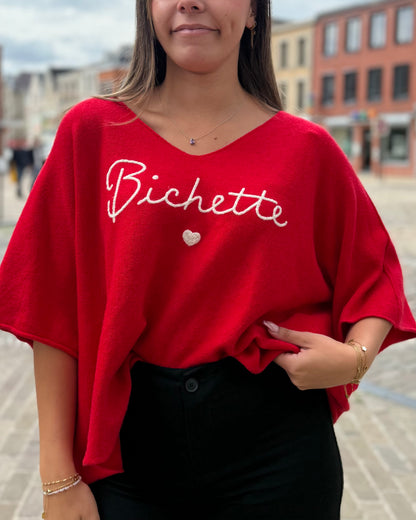 Pull rouge femme Bichette avec cœur brodé
